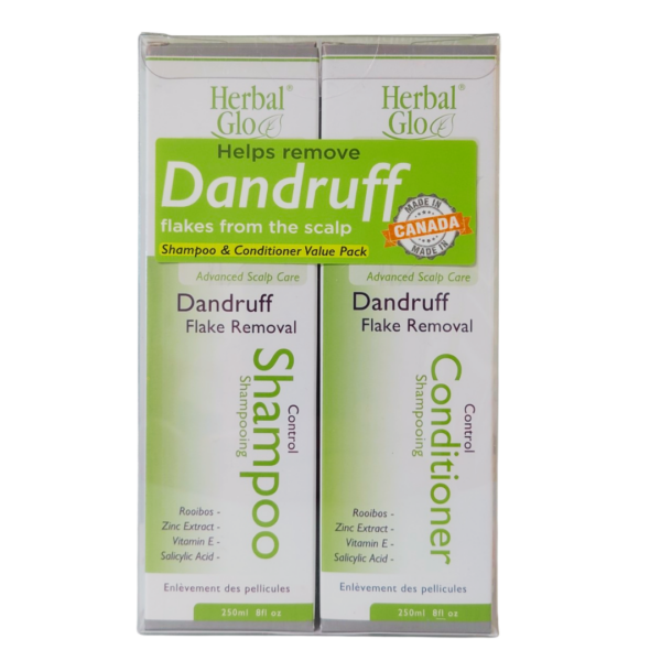 a dual pack of the herbal glo advanced dandruff shampoo and conditioner